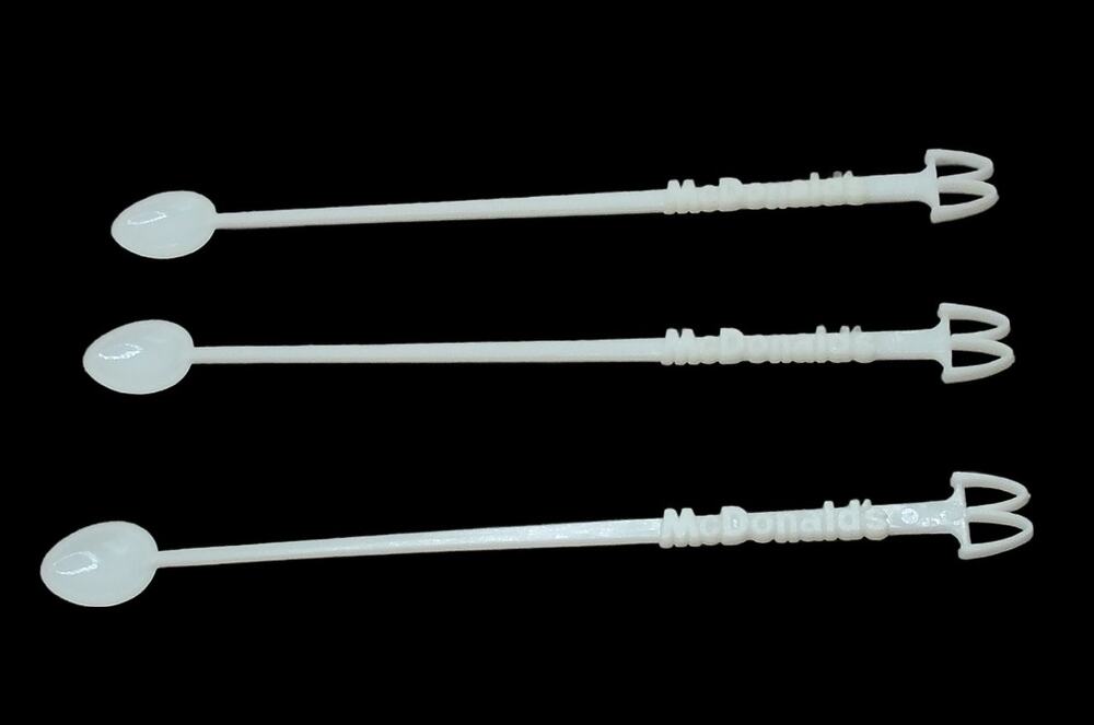 Vintage 1970s McDonald's Logo White Coffee Stir Stick Swizzle Lot of 3 McSpoon